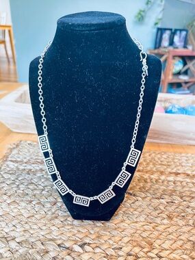 Silver Tone Geometric (Greek Style) Link Necklace by Longevity